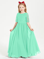 Lace Top Half Sleeved Junior Bridesmaids Dresses Turquoise