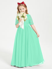 Lace Top Half Sleeved Junior Bridesmaids Dresses Turquoise
