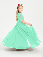 Lace Top Half Sleeved Junior Bridesmaids Dresses Turquoise