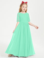 Lace Top Half Sleeved Junior Bridesmaids Dresses Turquoise