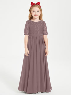 Lace Top Half Sleeved Junior Bridesmaids Dresses Vintage Mauve