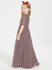Lace Top Half Sleeved Junior Bridesmaids Dresses Vintage Mauve