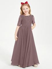 Lace Top Half Sleeved Junior Bridesmaids Dresses Vintage Mauve