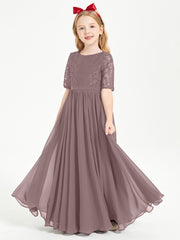 Lace Top Half Sleeved Junior Bridesmaids Dresses Vintage Mauve