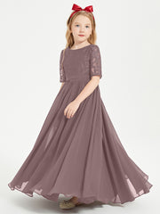 Lace Top Half Sleeved Junior Bridesmaids Dresses Vintage Mauve