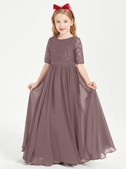 Lace Top Half Sleeved Junior Bridesmaids Dresses Vintage Mauve