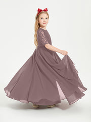 Lace Top Half Sleeved Junior Bridesmaids Dresses Vintage Mauve