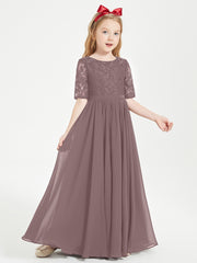 Lace Top Half Sleeved Junior Bridesmaids Dresses Vintage Mauve