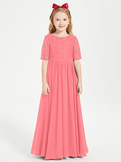 Lace Top Half Sleeved Junior Bridesmaids Dresses Watermelon