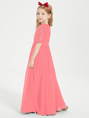 Lace Top Half Sleeved Junior Bridesmaids Dresses Watermelon