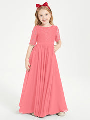 Lace Top Half Sleeved Junior Bridesmaids Dresses Watermelon