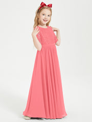 Lace Top Half Sleeved Junior Bridesmaids Dresses Watermelon