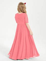 Lace Top Half Sleeved Junior Bridesmaids Dresses Watermelon