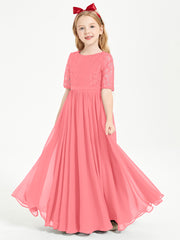 Lace Top Half Sleeved Junior Bridesmaids Dresses Watermelon