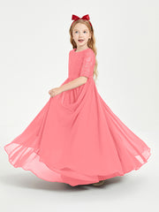 Lace Top Half Sleeved Junior Bridesmaids Dresses Watermelon