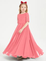 Lace Top Half Sleeved Junior Bridesmaids Dresses Watermelon