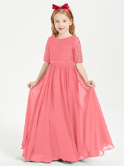 Lace Top Half Sleeved Junior Bridesmaids Dresses Watermelon