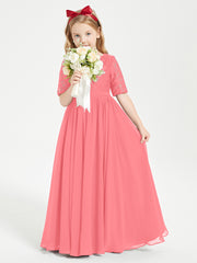 Lace Top Half Sleeved Junior Bridesmaids Dresses Watermelon