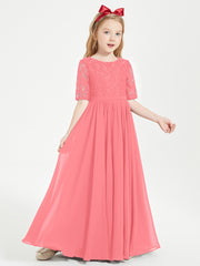 Lace Top Half Sleeved Junior Bridesmaids Dresses Watermelon