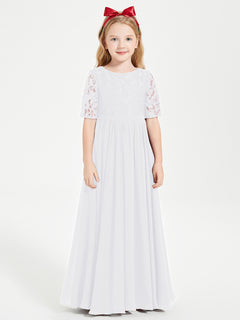 Lace Top Half Sleeved Junior Bridesmaids Dresses White