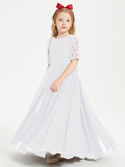 Lace Top Half Sleeved Junior Bridesmaids Dresses White