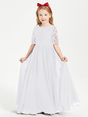 Lace Top Half Sleeved Junior Bridesmaids Dresses White