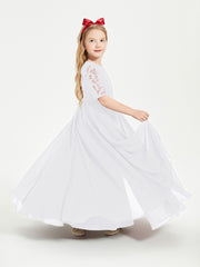 Lace Top Half Sleeved Junior Bridesmaids Dresses White