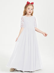 Lace Top Half Sleeved Junior Bridesmaids Dresses White