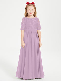 Lace Top Half Sleeved Junior Bridesmaids Dresses Wisteria