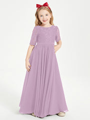 Lace Top Half Sleeved Junior Bridesmaids Dresses Wisteria