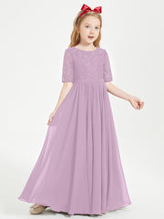 Lace Top Half Sleeved Junior Bridesmaids Dresses Wisteria