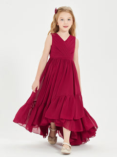 Cascading Skirt Boho Dresses for Junior Bridesmaids Burgundy