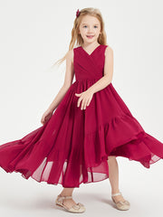 Cascading Skirt Boho Dresses for Junior Bridesmaids Burgundy