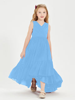 Cascading Skirt Boho Dresses for Junior Bridesmaids Blue