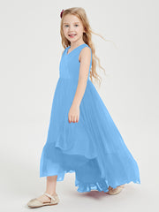 Cascading Skirt Boho Dresses for Junior Bridesmaids Blue