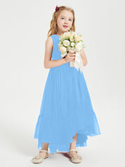 Cascading Skirt Boho Dresses for Junior Bridesmaids Blue