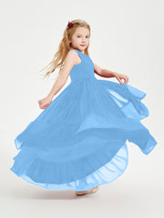Cascading Skirt Boho Dresses for Junior Bridesmaids Blue