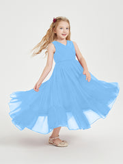 Cascading Skirt Boho Dresses for Junior Bridesmaids Blue