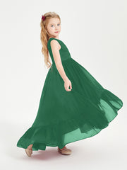Cascading Skirt Boho Dresses for Junior Bridesmaids Dark Green