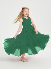 Cascading Skirt Boho Dresses for Junior Bridesmaids Dark Green