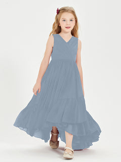 Cascading Skirt Boho Dresses for Junior Bridesmaids Dusty Blue