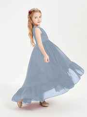 Cascading Skirt Boho Dresses for Junior Bridesmaids Dusty Blue