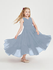 Cascading Skirt Boho Dresses for Junior Bridesmaids Dusty Blue