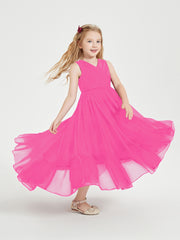 Cascading Skirt Boho Dresses for Junior Bridesmaids Fuchsia