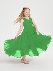 Cascading Skirt Boho Dresses for Junior Bridesmaids Green