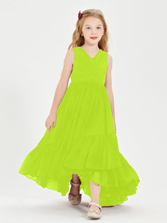 Cascading Skirt Boho Dresses for Junior Bridesmaids Lime Green