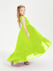 Cascading Skirt Boho Dresses for Junior Bridesmaids Lime Green