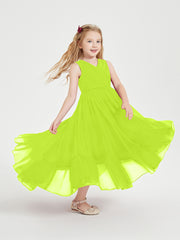 Cascading Skirt Boho Dresses for Junior Bridesmaids Lime Green