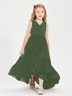 Cascading Skirt Boho Dresses for Junior Bridesmaids Olive Green