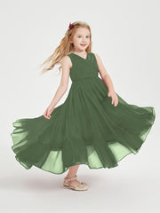 Cascading Skirt Boho Dresses for Junior Bridesmaids Olive Green
